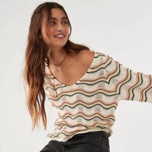O'Neill Sandy Dunes Long Sleeve Stripe Scalloped Hem Lightweight Sweater Size XS